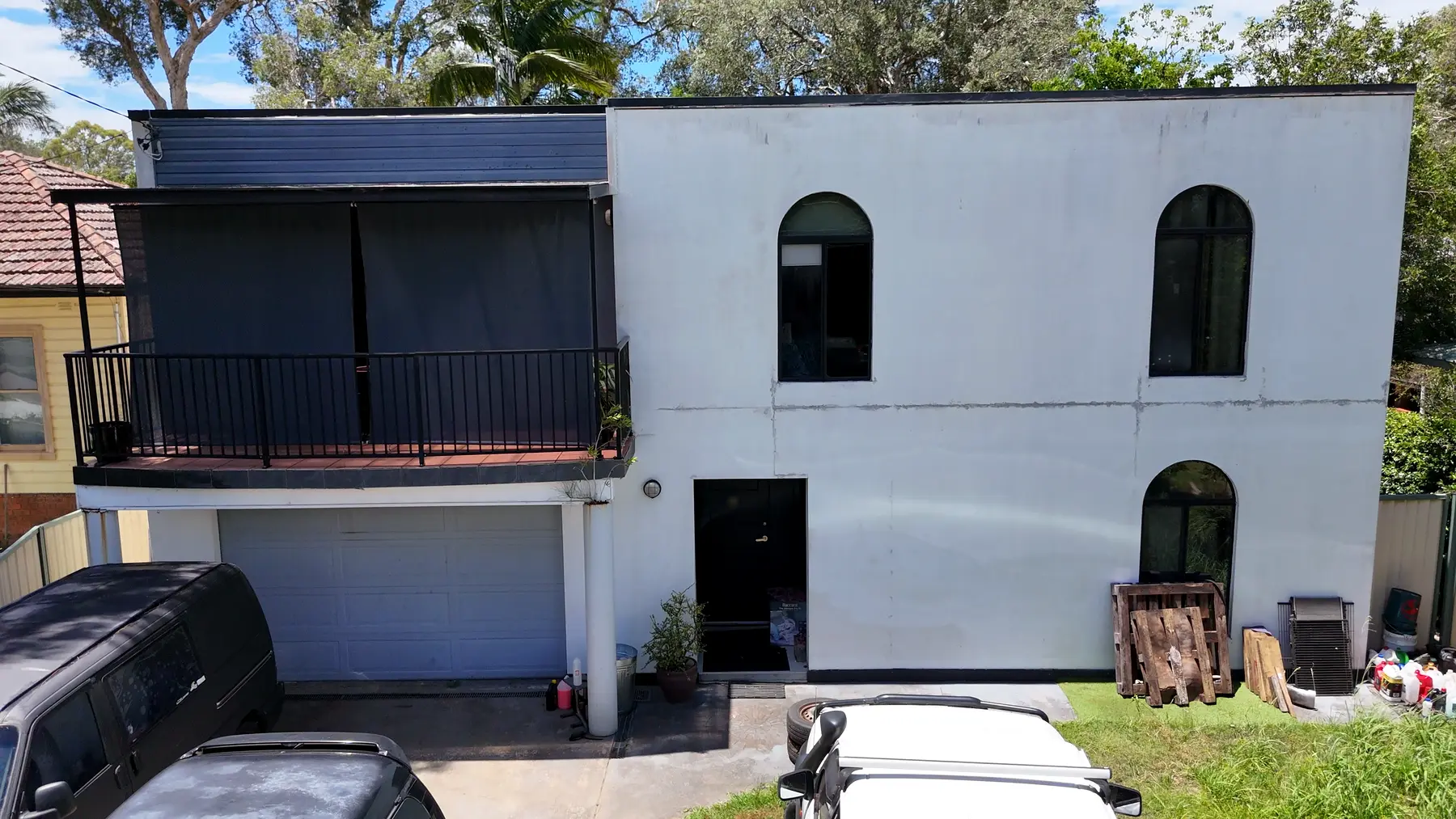 Exterior reclad, balcony & pergolas before, San Remo